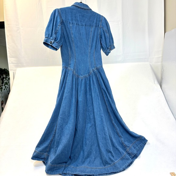 PILCRO & The LETTERPRESS Denim Jean Button Front Puff Sleeve Midi Dress Size 8 - Picture 8 of 11